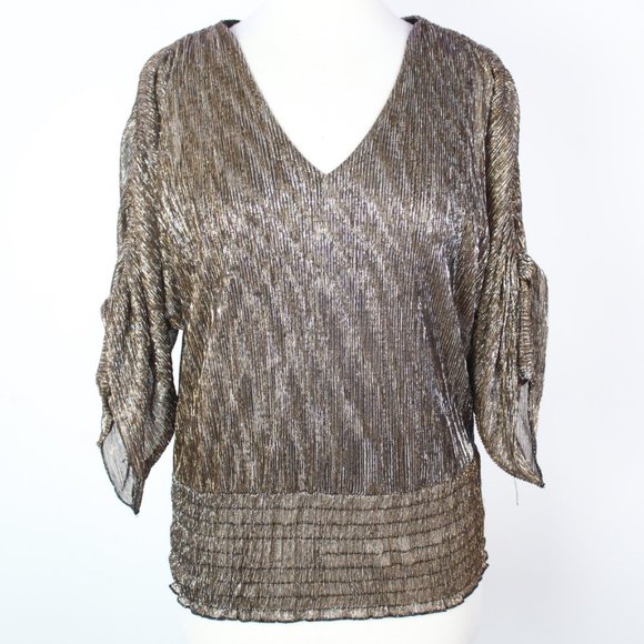 1. State Tops - 1. State Womens Small Smocked Cinched Sleeve Blouse Top